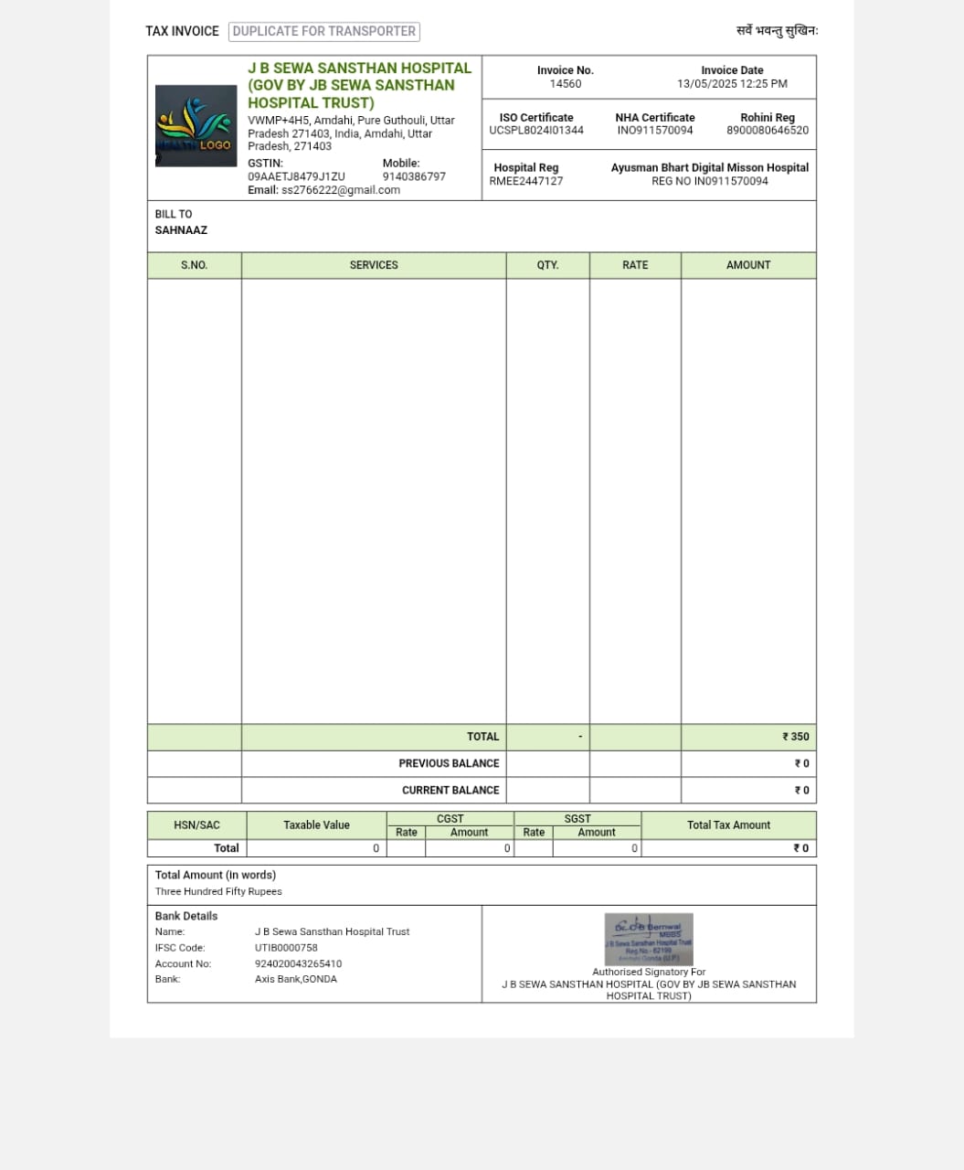 Bank Details